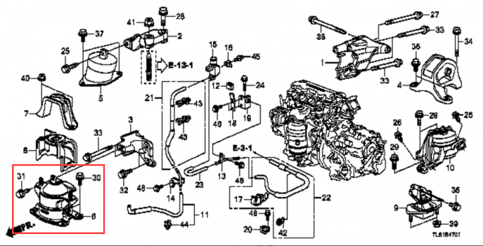 Motore anteriore idraulico che monta Honda Accord V6 2008-2012 2.0L 50830-TA2-H02