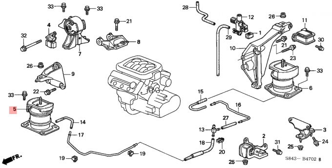1998-2002 tipo idraulico anteriore di gomma V6 50810-S87-A81 di Honda Accord 3,0 di sostegno del supporto di motore